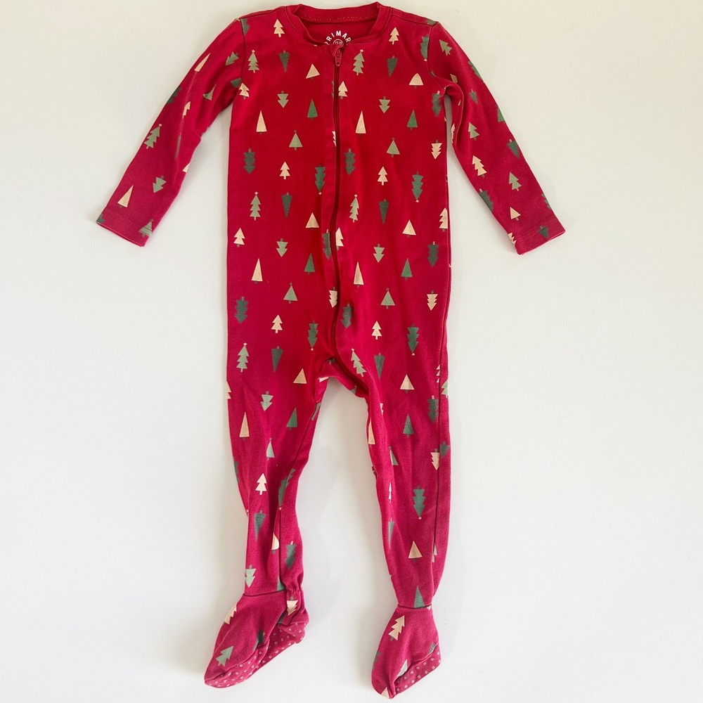 Primary Kids Red Organic Cotton Christmas‎ Twinkly Trees Footie Pajamas 12-18M